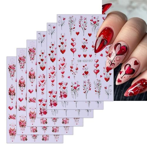 Valentine’s Day Nail Art Stickers Decals Red Love Tree Valentine’s Day Style5