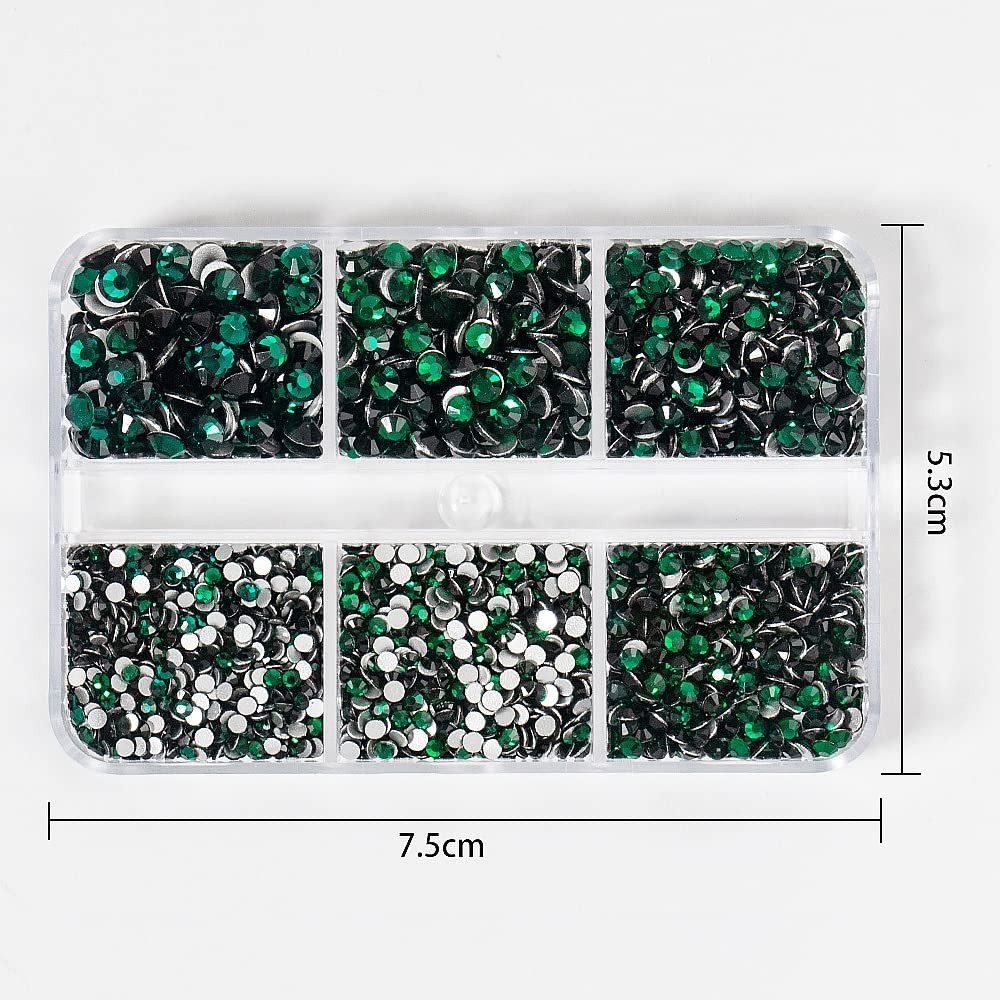 6Grids 3000Pcs Flatback Rhinestones , Dark Green Nail Gems Crystals Jewels, C…