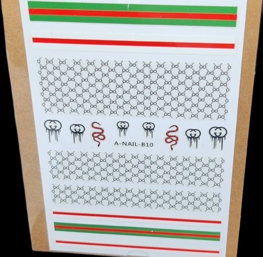 NWT NAIL ART DESIGN SELF-SEAL STICKERS SOLID RED, BLACK & GREEN SNAKES N°28!