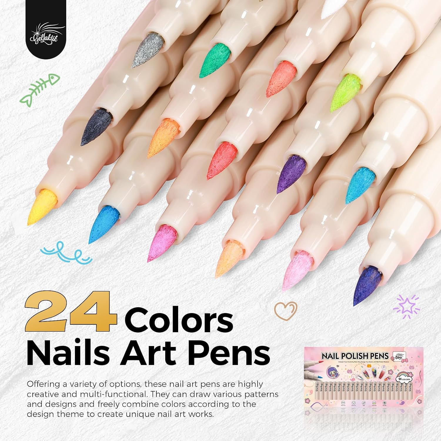Nail Art Pens,24 Colors 0.7Mm 3D Nail Markerpens for Women | Quick-Dryings, Nail