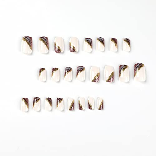 Purple Marbled Square Press on Nails – 24Pcs Medium Glitter Squoval 03V Purple