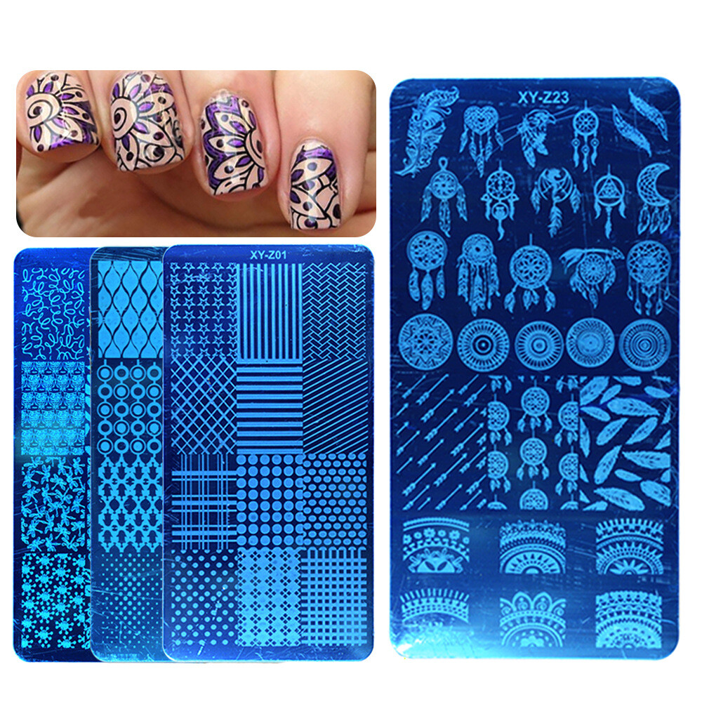 Dots Plaid Nail Art Stamping Plates Stripe Twill Graphic Geometric Metal Plates