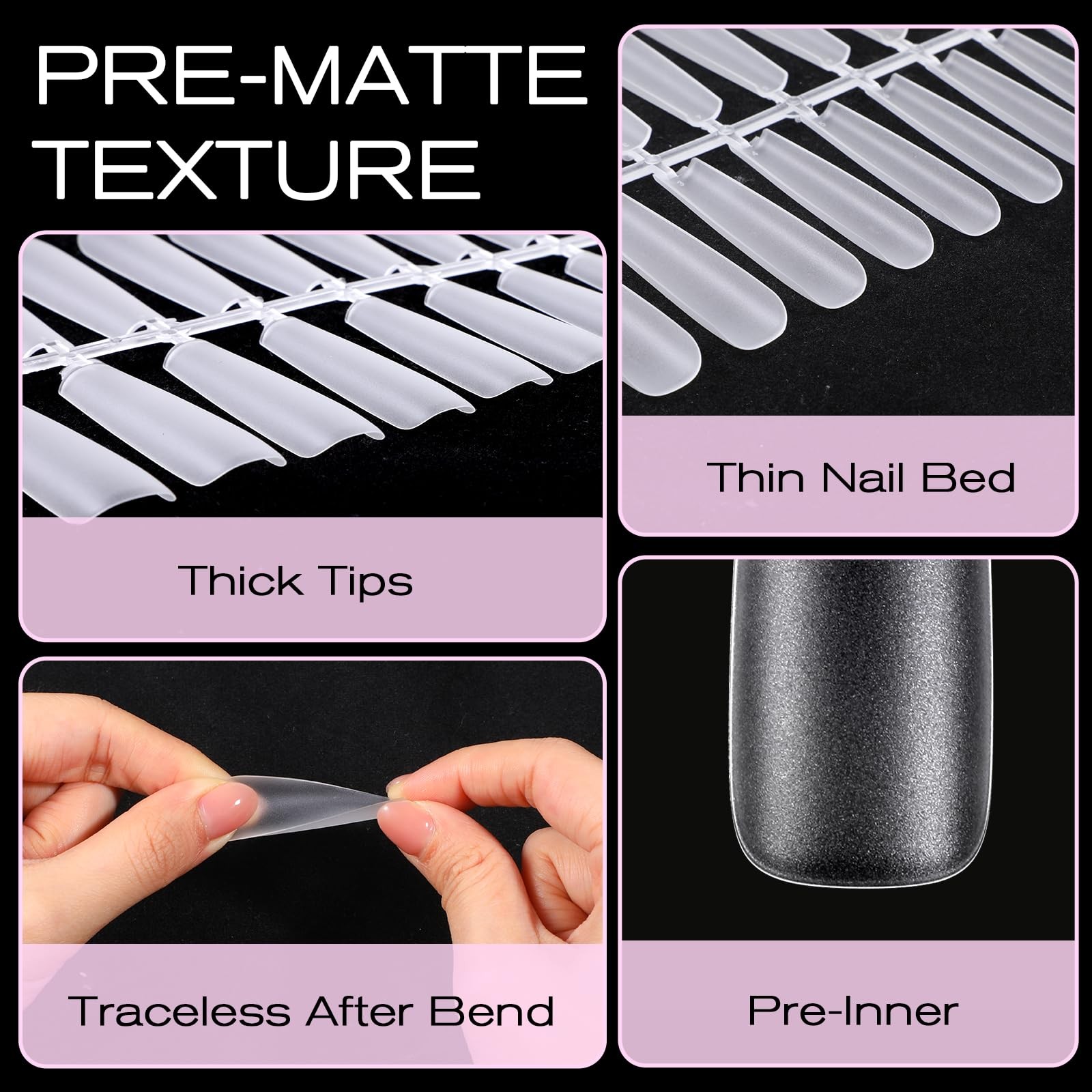 240PCS Long Square Nail Tips, 12 sizes Pre Shaped Full Cover Curve Nail Tips,…