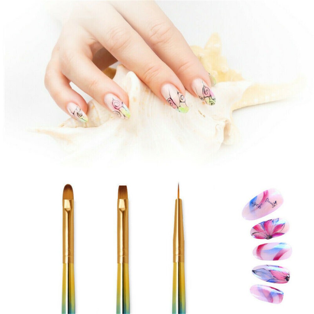 3 Pack Acrylic Nail Art UV Gel Brush Nylon Tips Painting Liner Pen Manicure Tool