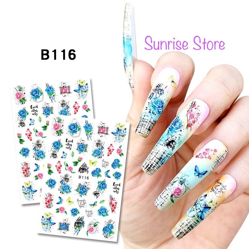 3D Nail Art Sticker 116 Rose Butterfly Heart Floral Decals Manicure Peel & Stick
