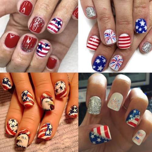 10 Sheets 4th of July Nail Art Stickers Patriotic Nail Decals 3D Self Modern