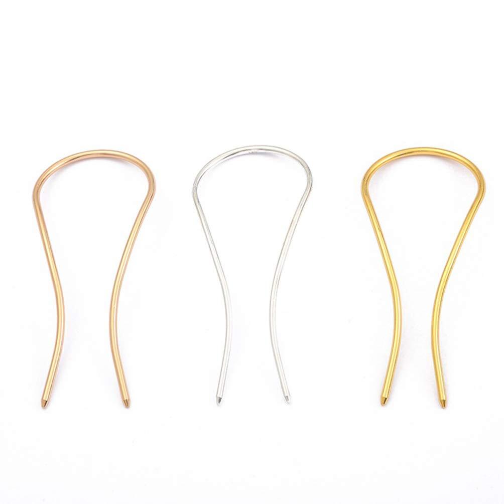 3 Pcs Simple U Shaped Metal Hair Pin Stick DIY Fork Gold,Silver