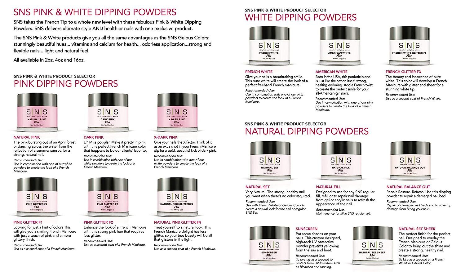 SNS Nail Dipping Powder Pink and White French 4oz *Choose any one*