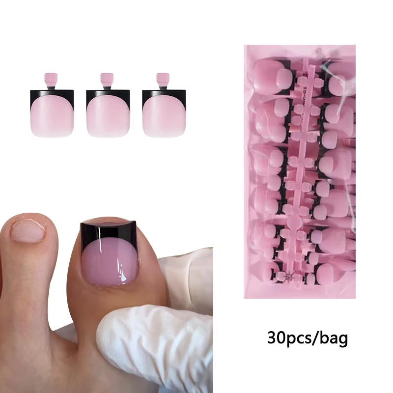 30pcs Summer French Gradient Short Square Press On False Toe Nails Wearable