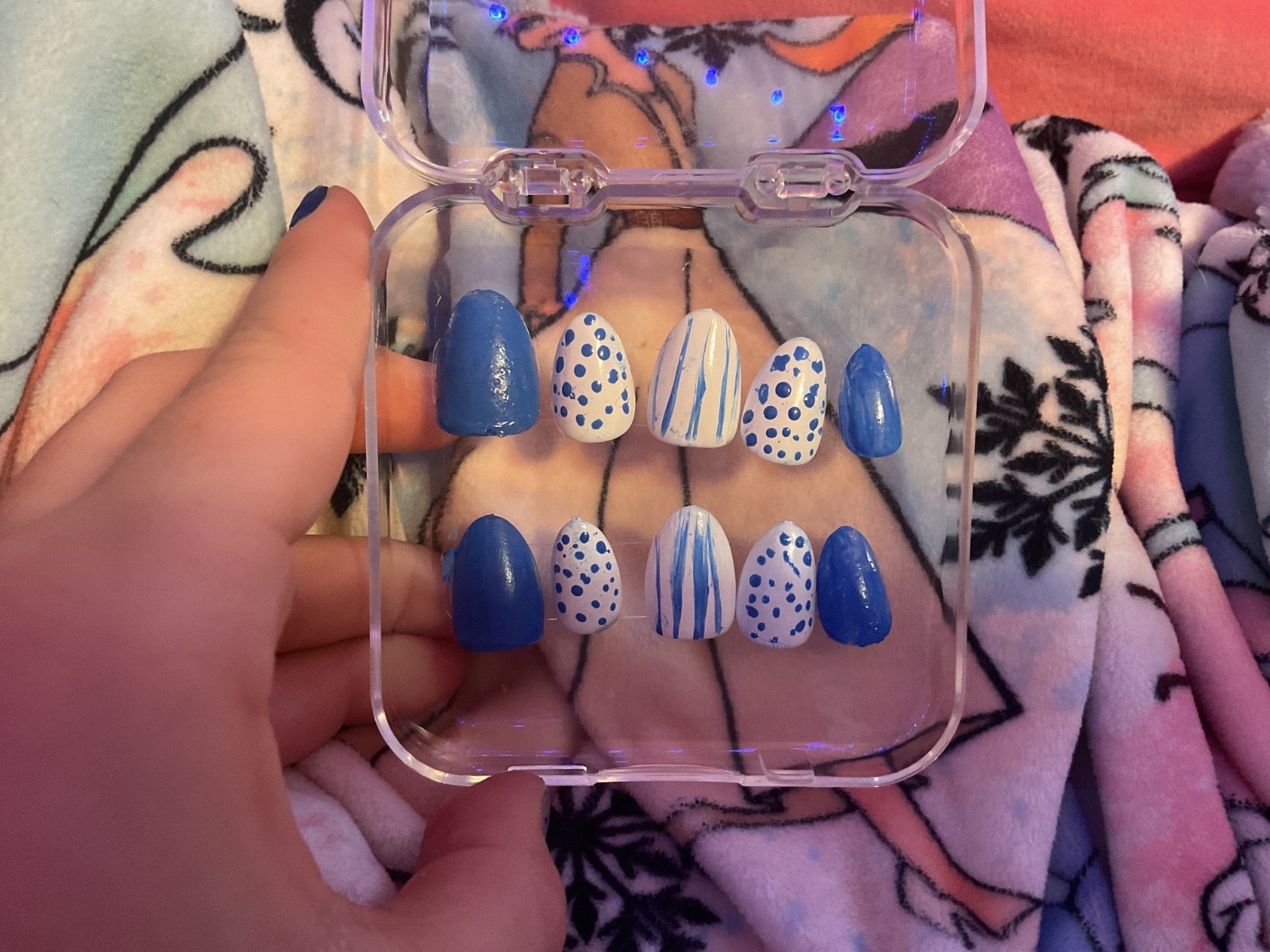 handmade nails press on for eny Session blue and white 10 year old girl almond.