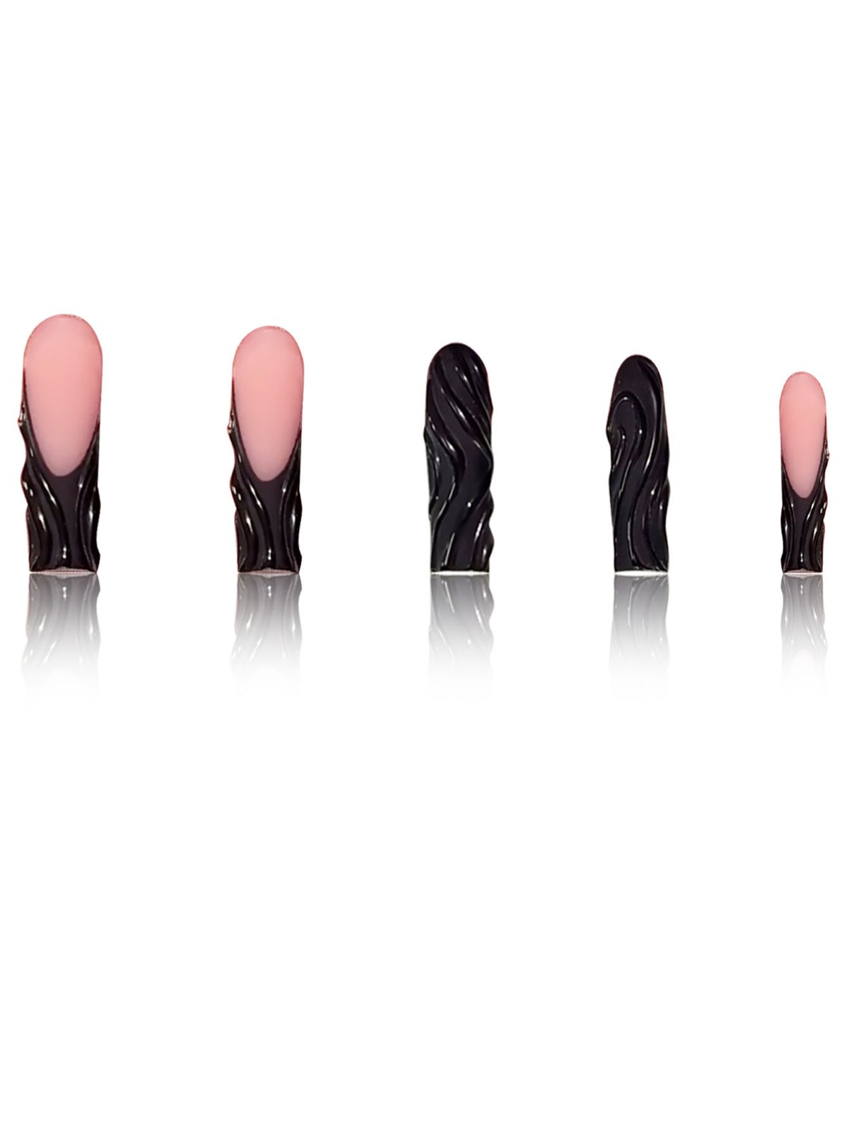 24Pcs Black 3D Irregular Stripe Square Removable Press On Nails