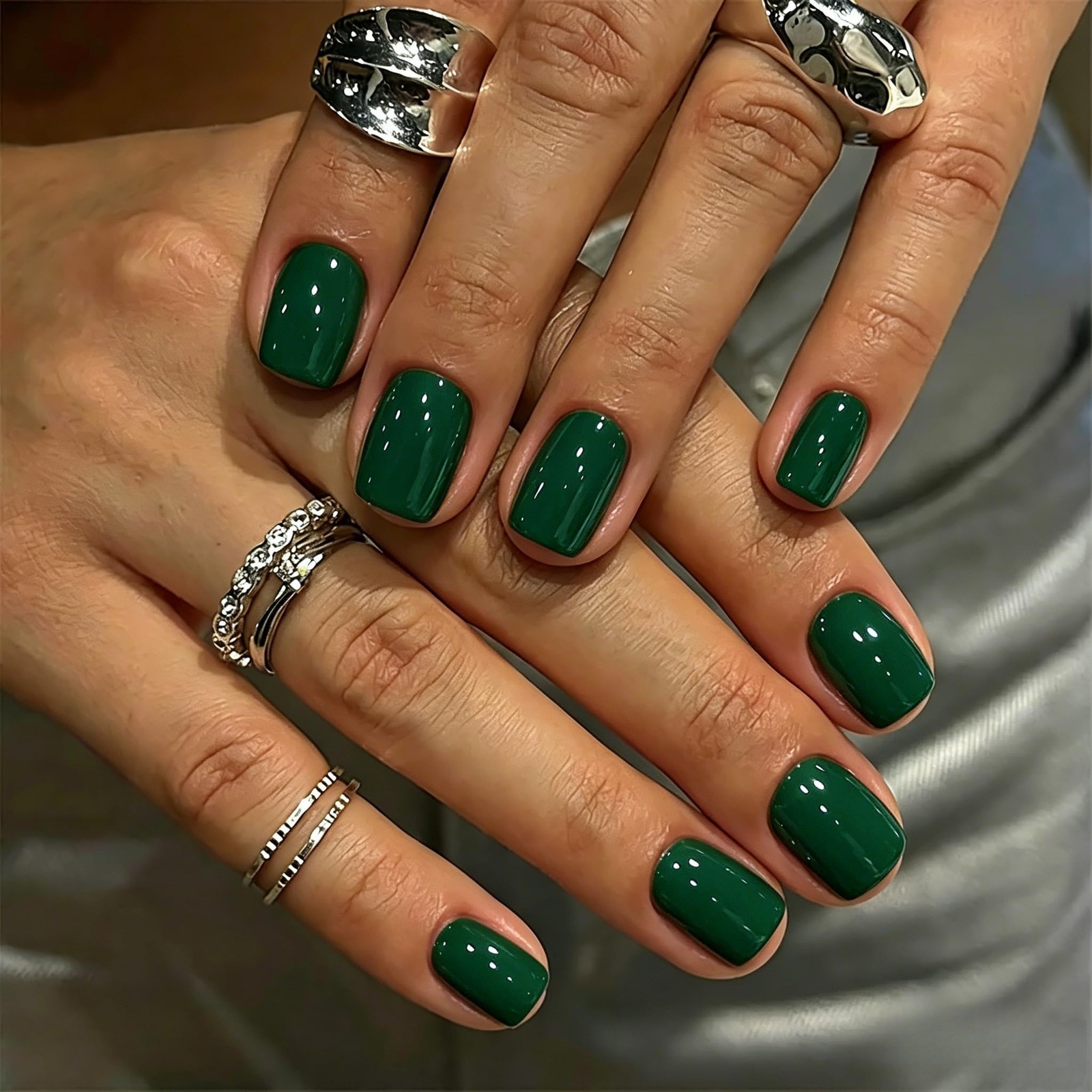SXVME dark green Short Square Soft Gel Press On Nails