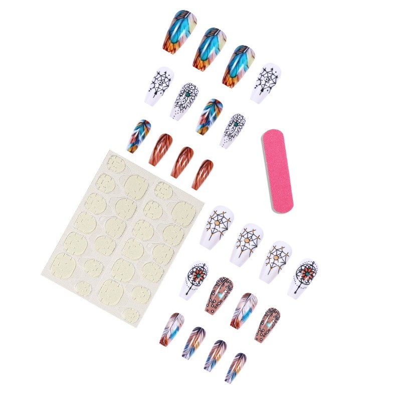 48PCS Bohemian Dream Catcher Feather Pressing Nail, Removable and Reusable Nail