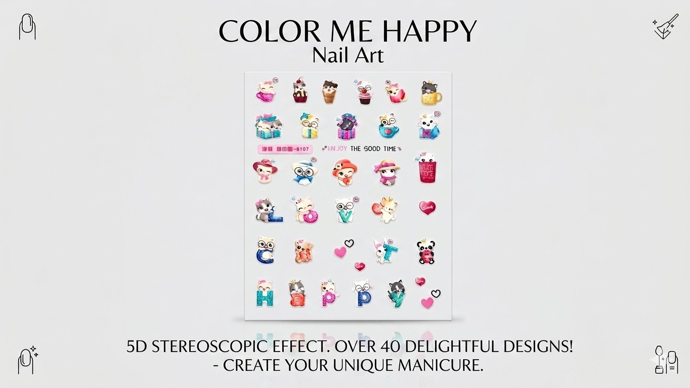 Buy 1 get 2 Free Happy 5D Embossed Nail Art Stickers Self Adhesive Waterproof