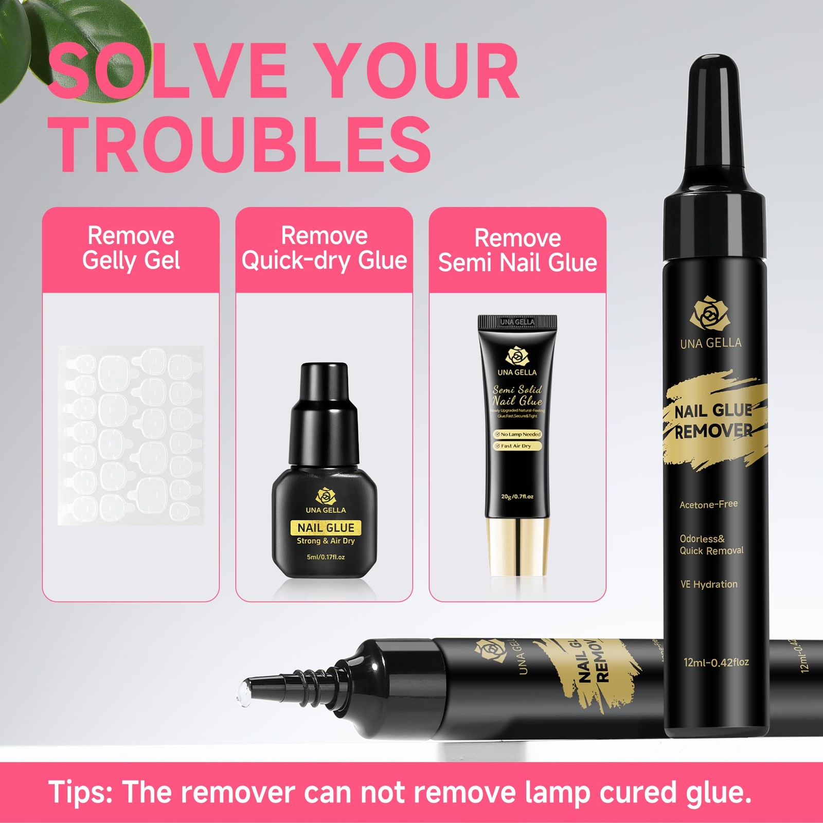 UNA GELLA Quick Removal Gel Nail Glue 1 Fl Oz (Pack of 1), Remover