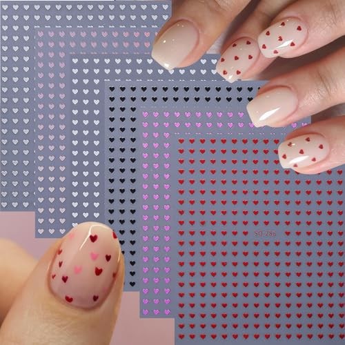 Mini Heart Nail Stickers Decals 12 Sheets 3D Valentine’s Day Nail Art Stickers