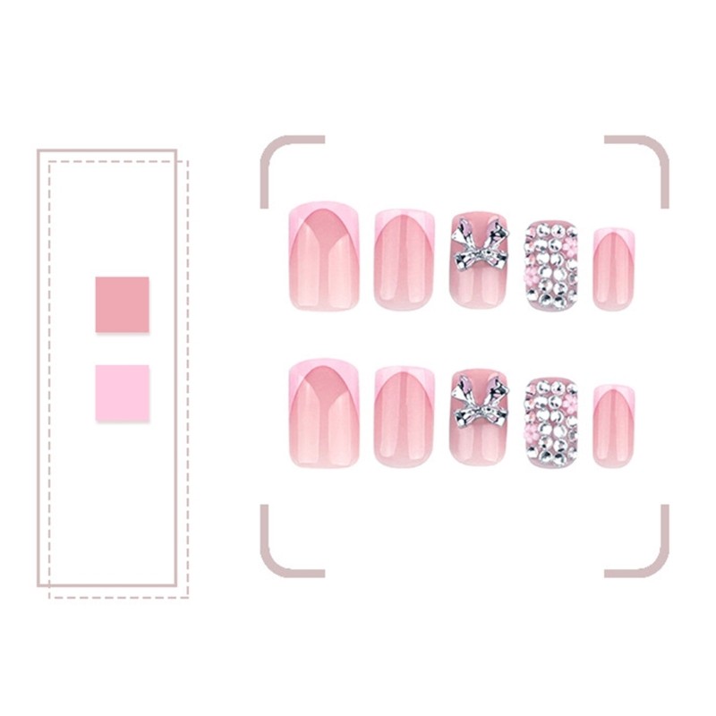 24 Pieces Luxurious Press on Nail Short Square False Nail with 3D Bows Designs