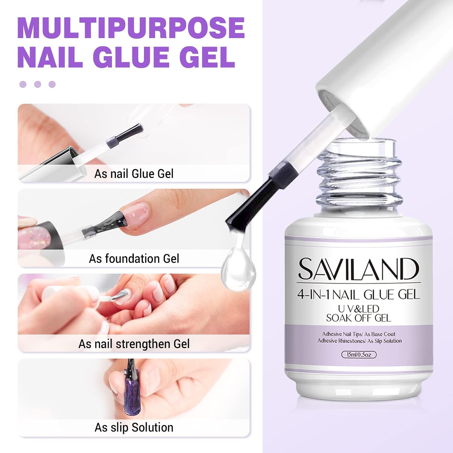 Gel Nail Glue Kit with UV Lamp for Nail Tips and Press Ons, 15 Ml | 60-Second Fl