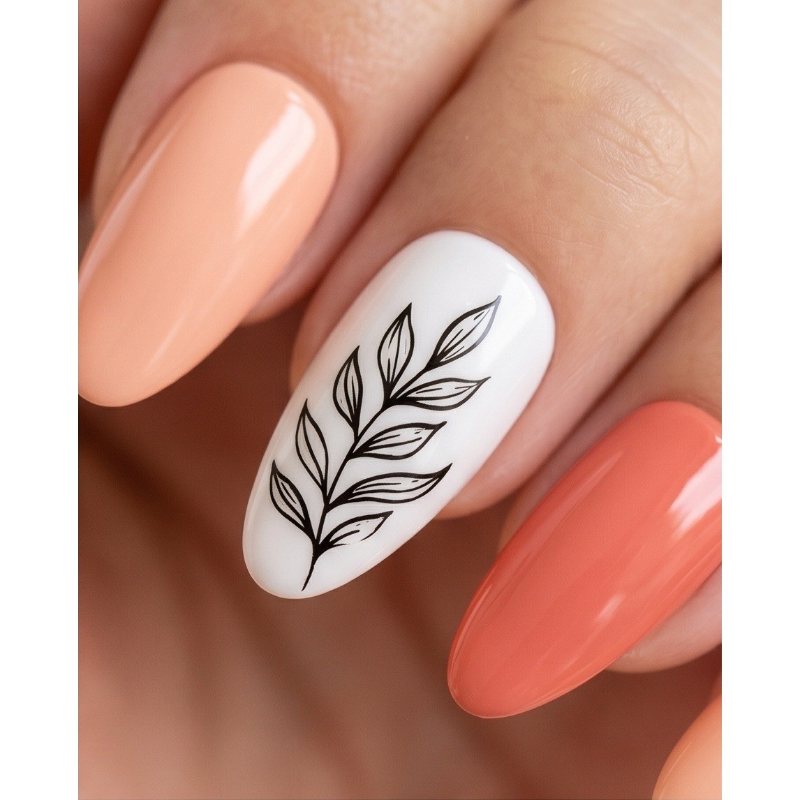 Tip Beauty Press On Nails Floral Botanical Peach Coral Long Almond Shape 24 NIB