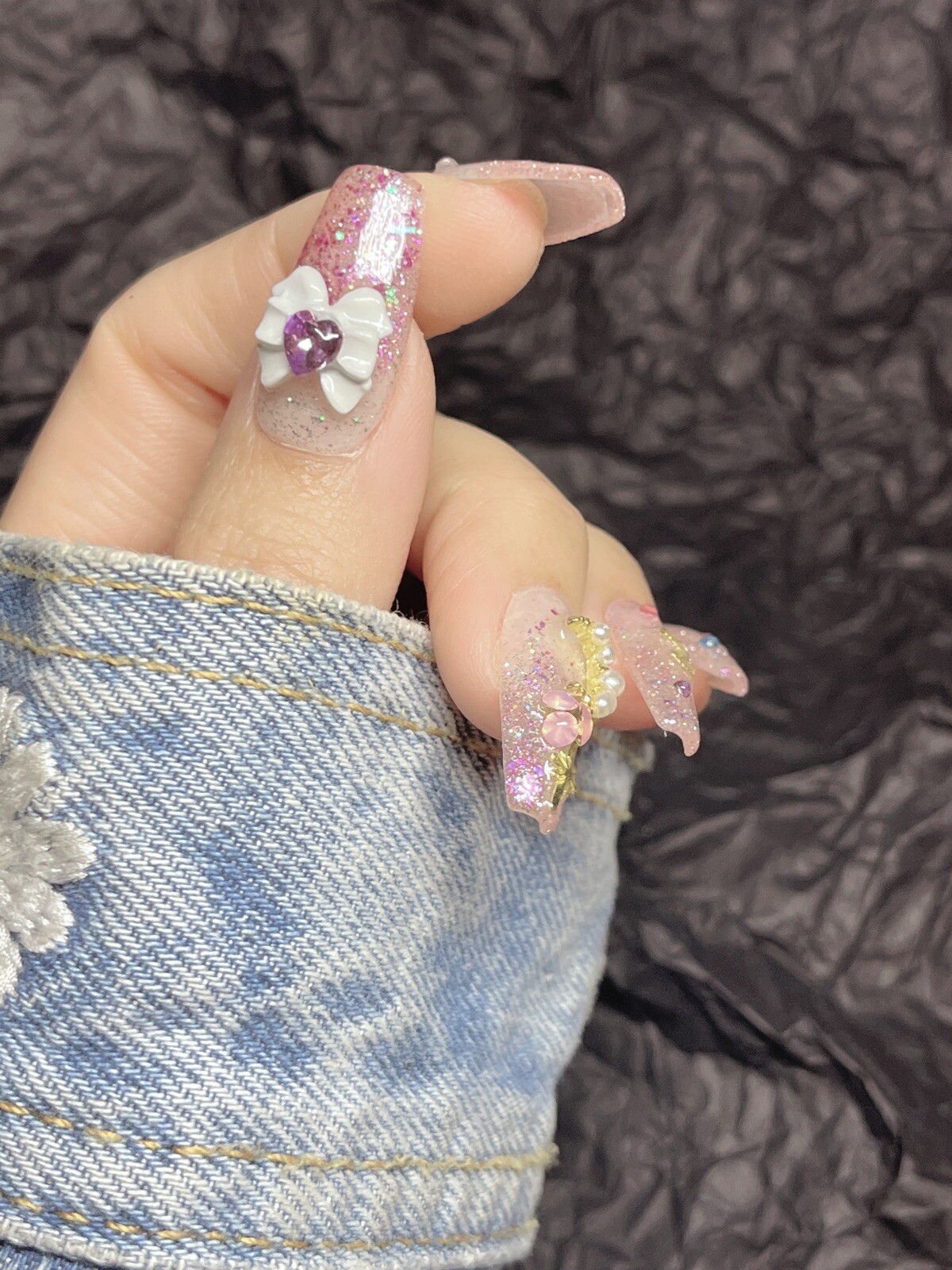 🔥CUSTOM Gel Press On False Nails set /long coffin/Handmade size：S：15 11 12 11 9