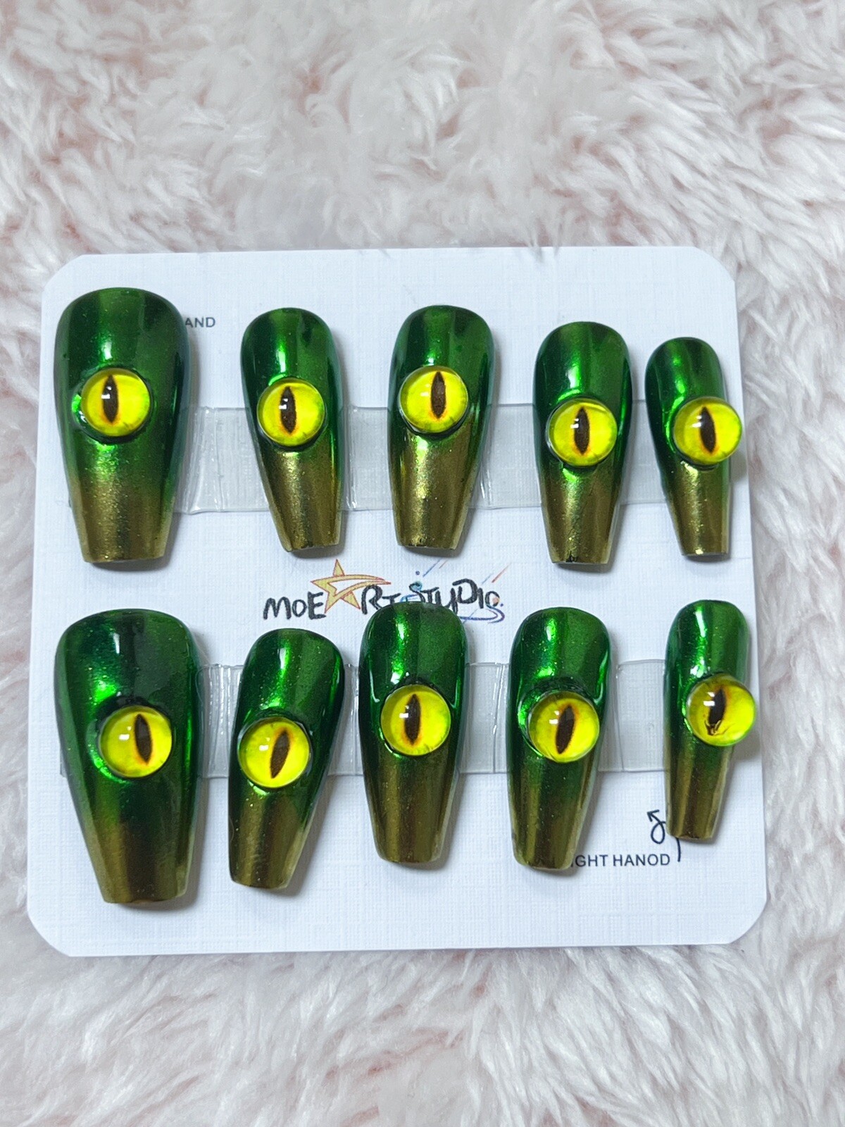 Nails Handmade press on nails 3D size XS Golden Green Dragon Eye