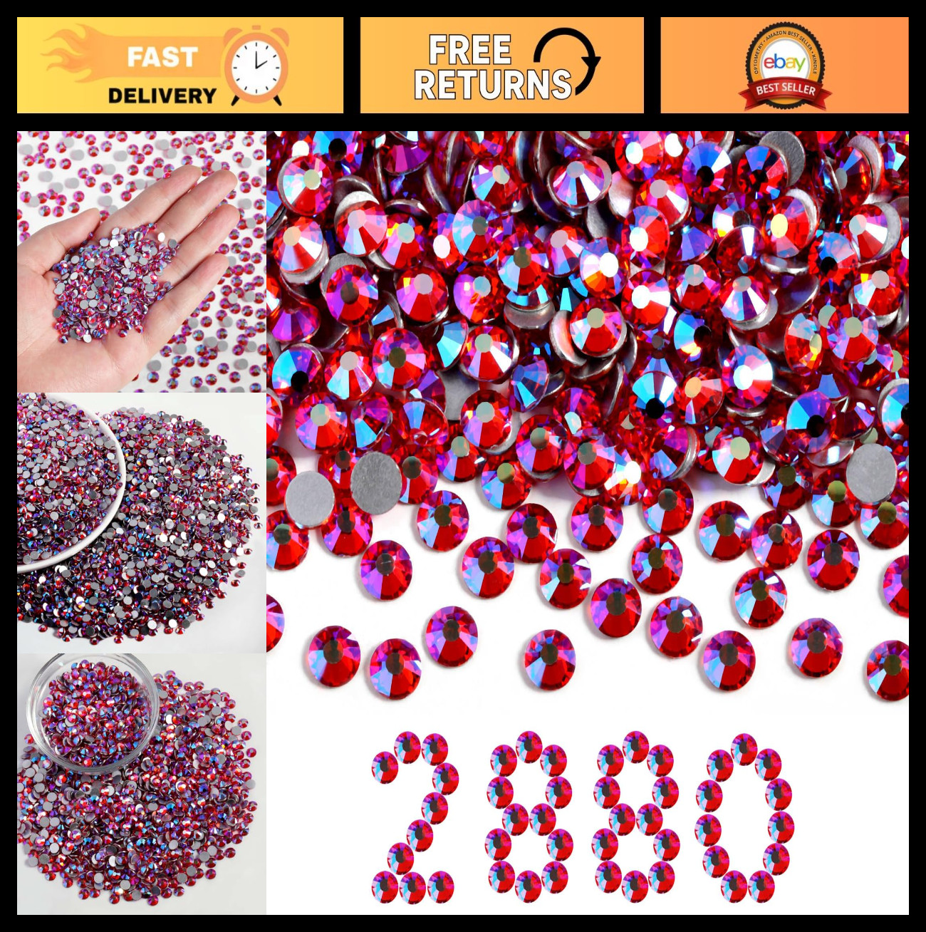 2880pcs Flatback Rhinestones Bulk for Nails, Crafts & DIY Decor – Light Siam AB,