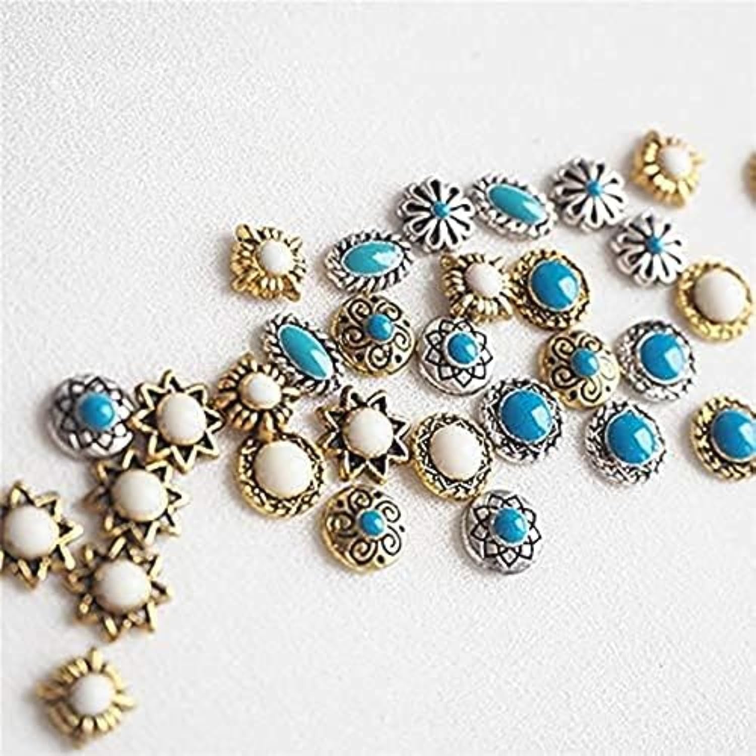 Turquoise Totem Flower Nail Charms – DIY Retro Western Nail Art Decorations 5…