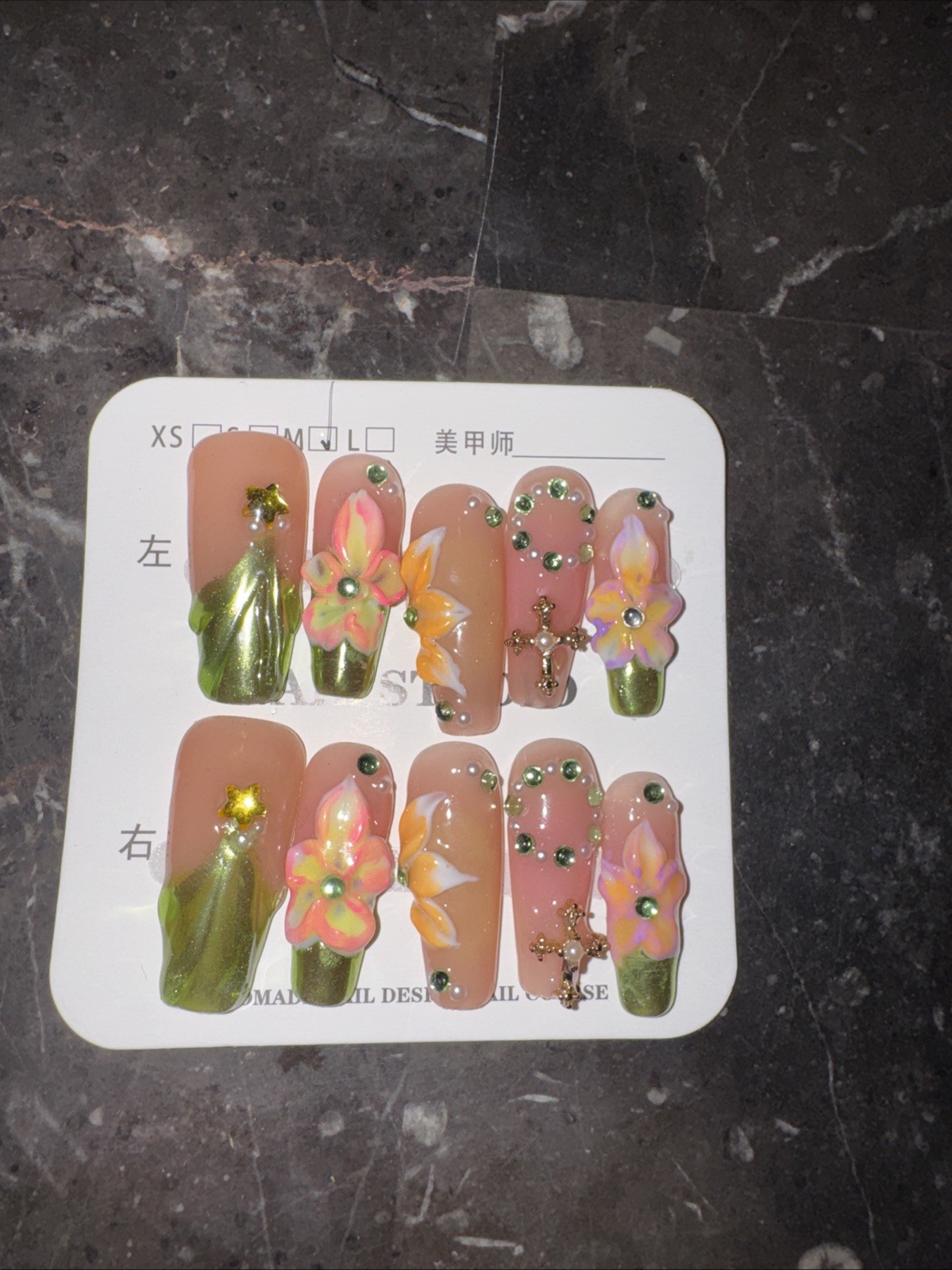 Handmade Medium Coffin Press On Nails Glam Rhinestone Reusable Full Kit Set