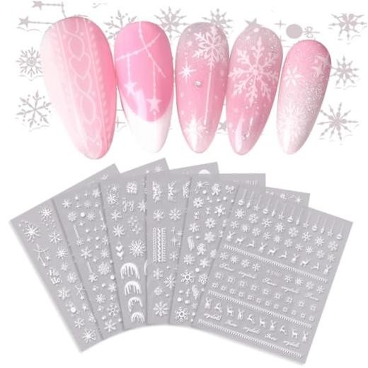 6 Sheets Christmas Nail Art Stickers, Christmas 3D Self Christmas Type1