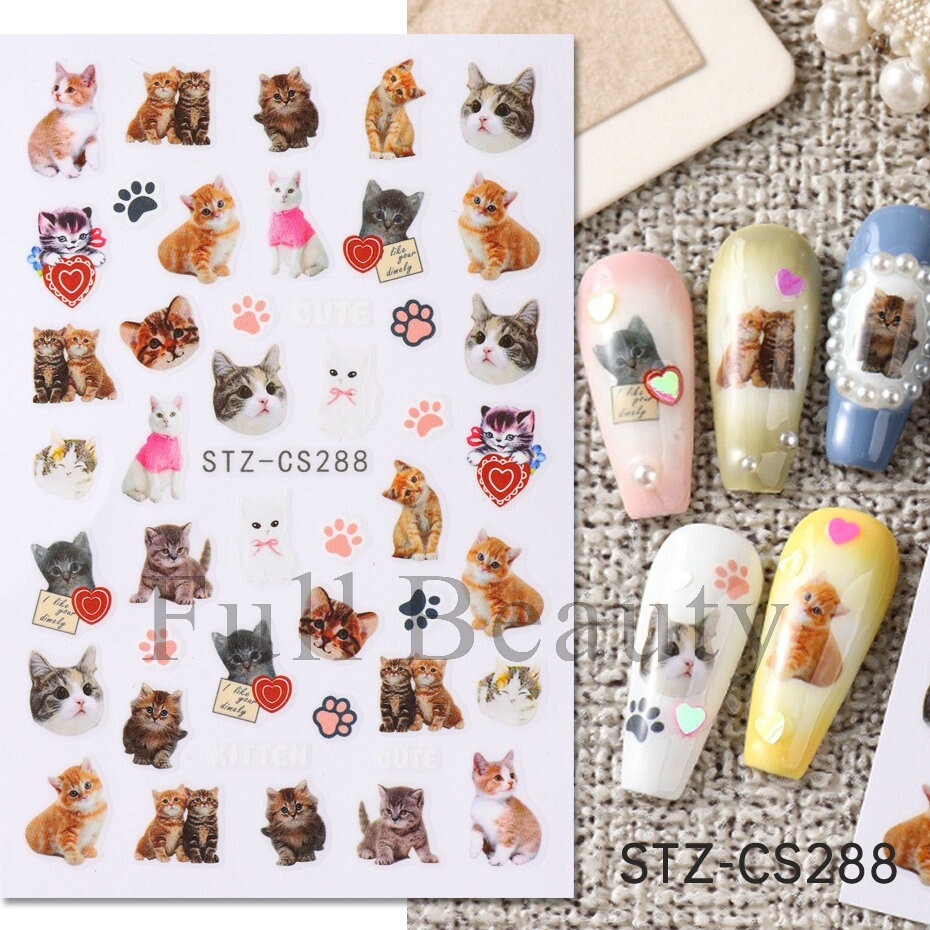 Cat Kitten Meow Animal Print Nail Stickers Decals Decoration Waterproof DIY NS53