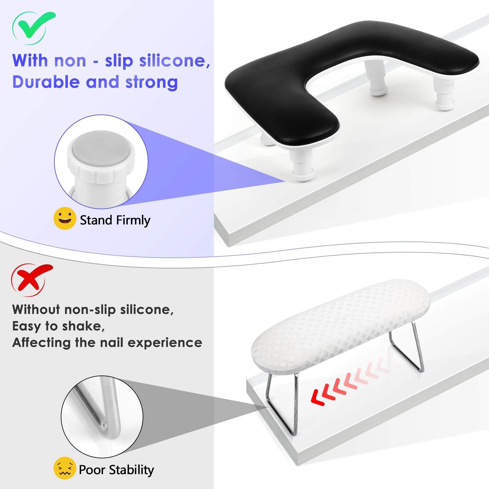 Manicure Arm Rest for Nails Tech: U-shaped Adjustable Nail Armrest – Black PU…