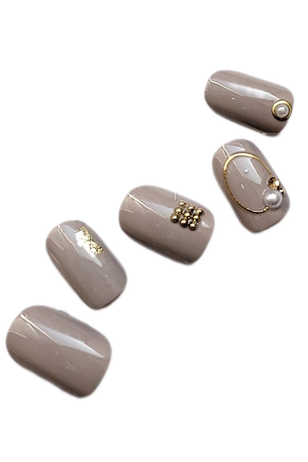 Nail Tips Short Oval Gray Beige Handmade 26pcs Japan