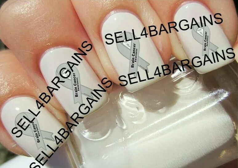 Gray Ribbon Brain Cancer Awareness Nail Art Decals