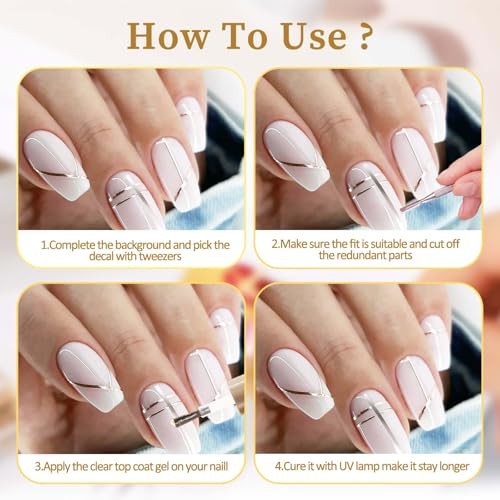7 Sheets Line Nail Art Stickers Gold and Silver, Metallic Nail Striping for
