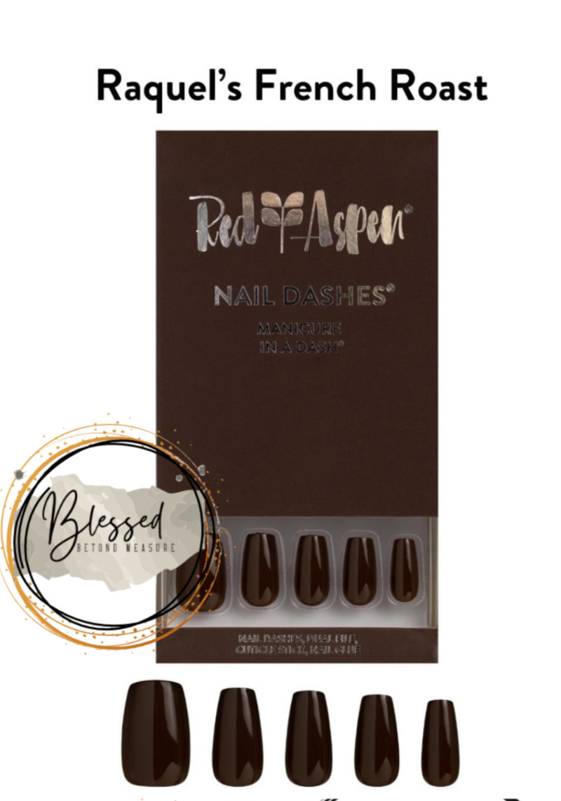 Red Aspen Press On Nails Raquel’s French Roast -Brown Solid -Medium Coffin Shiny