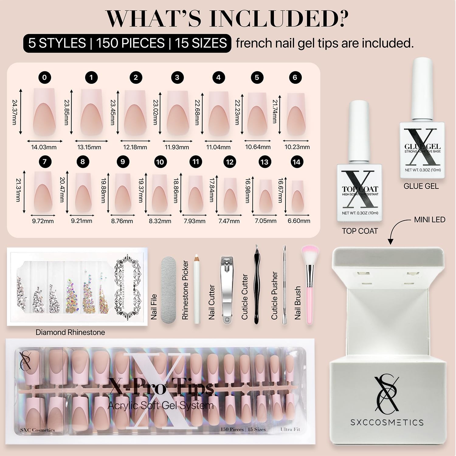 SXC Cosmetics French Tip Press On Nails – Skin Tone Nude and Color Series, Me…