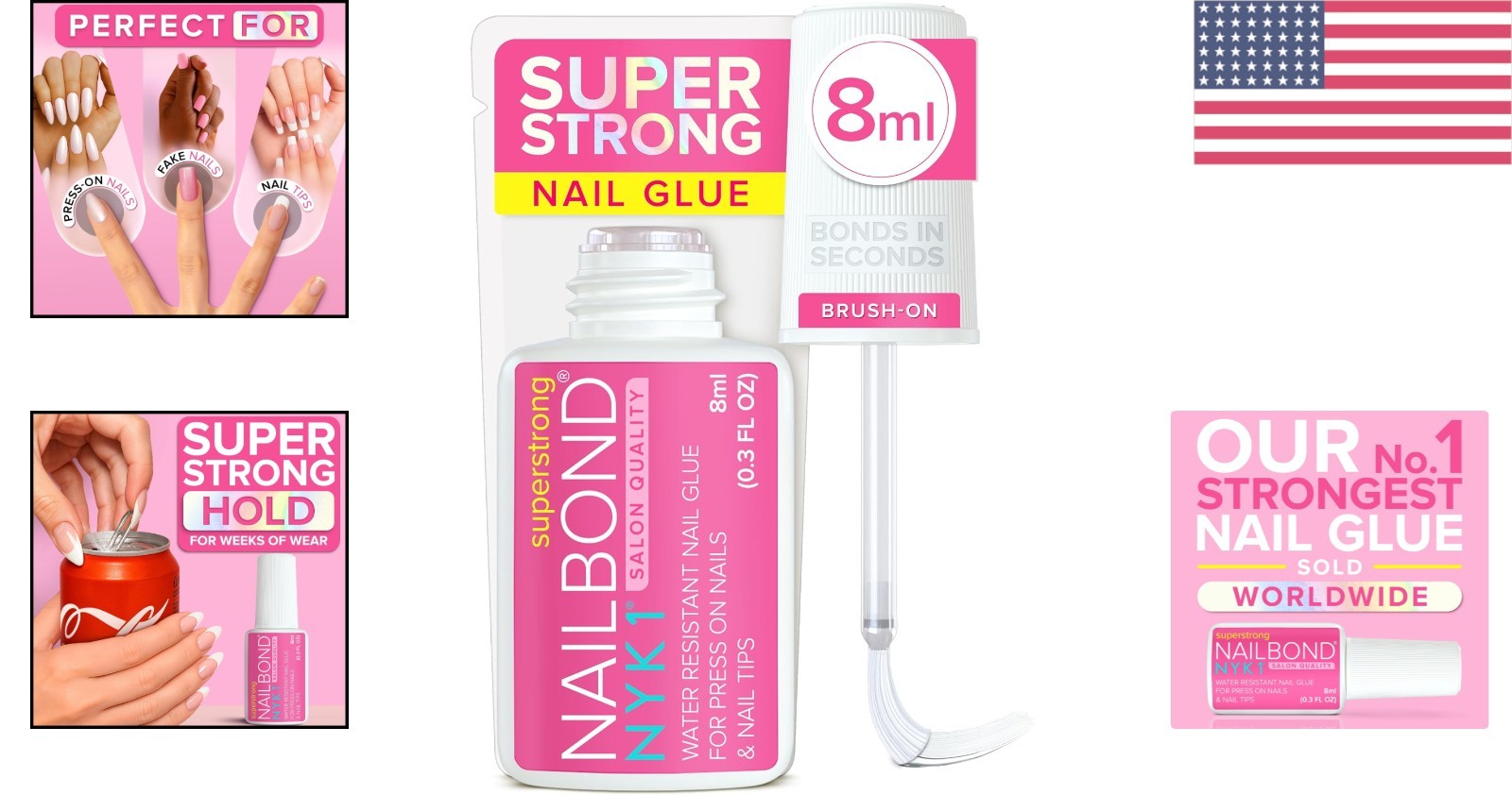 Clear Liquid Nail Glue for Press On & Acrylics – 8ml Fast-Drying Precision Brush