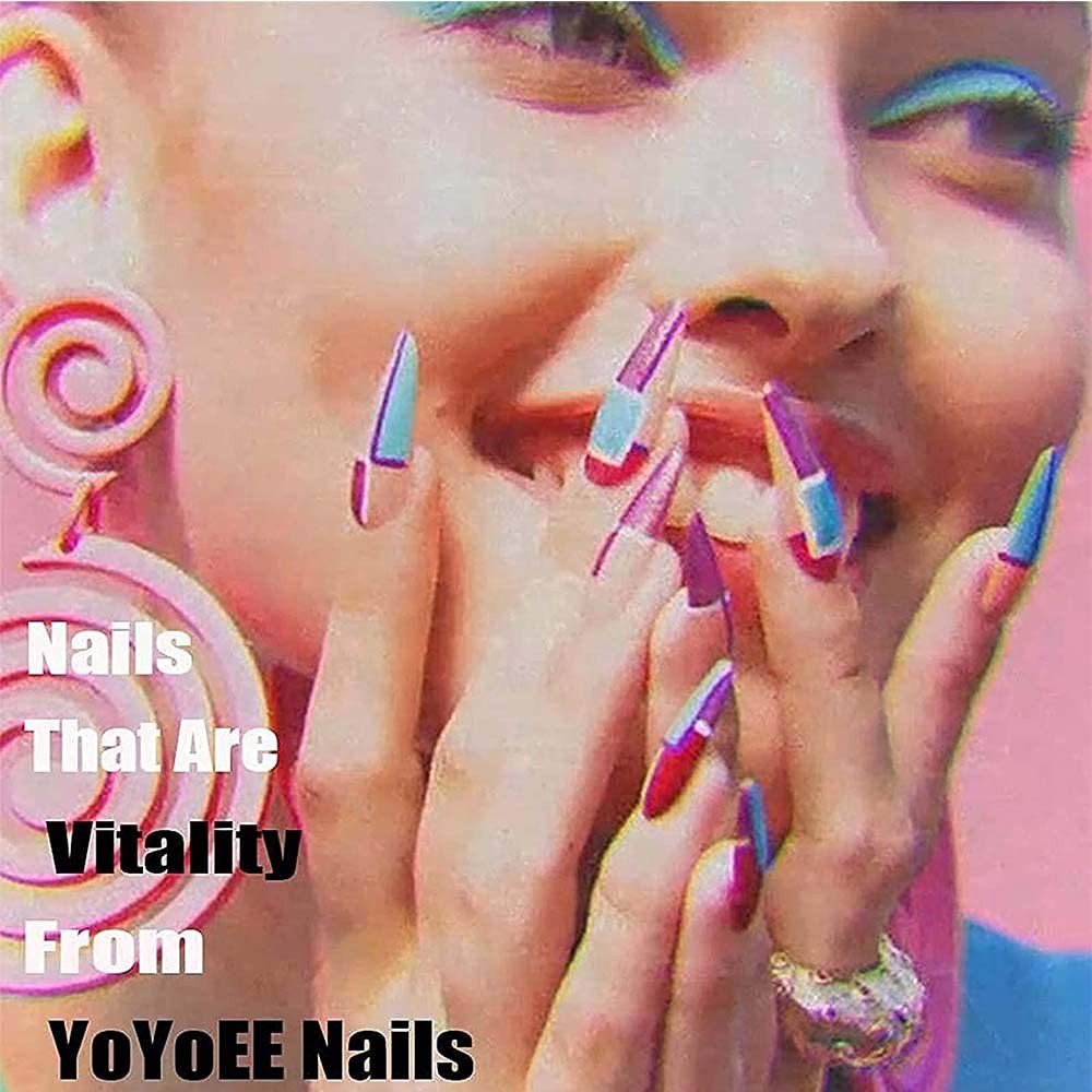 Gradient Press on Nails Long Coffin False Nails Bling Fake Nails Full Cover P…