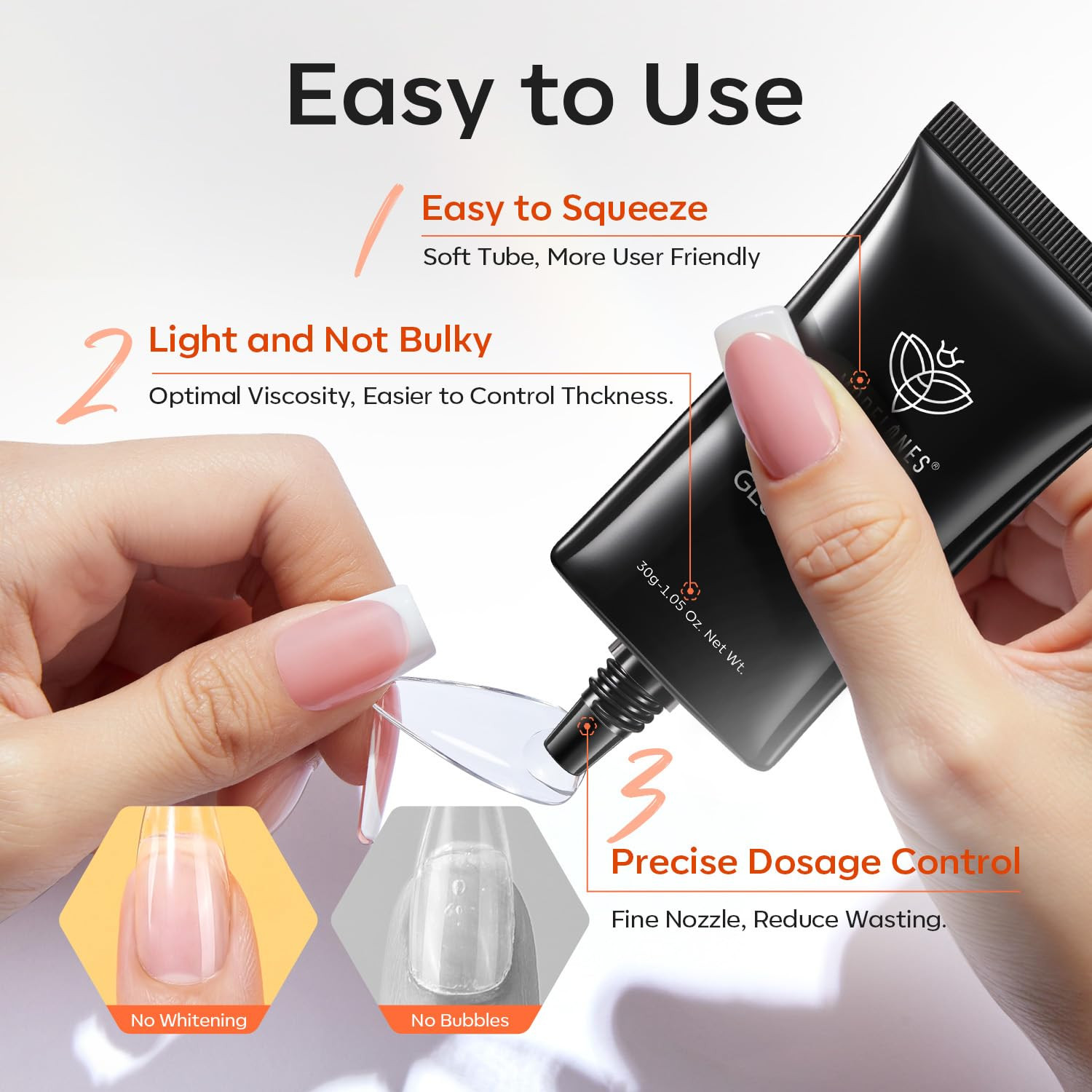 Modelones 30G Solid Gel Nail Glue, Glue Gel on Nails for Clear Tips Super