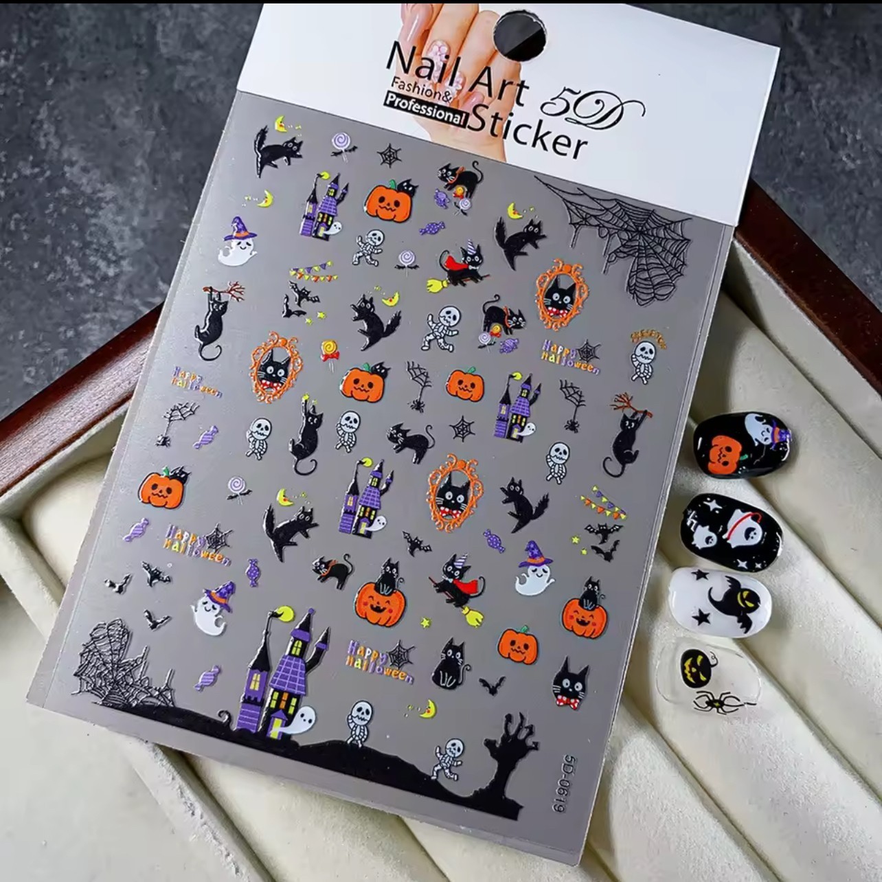 Halloween 5D Nail Art Stickers Spooky Pumpkins Bats Cat Design DIY Nails 0619