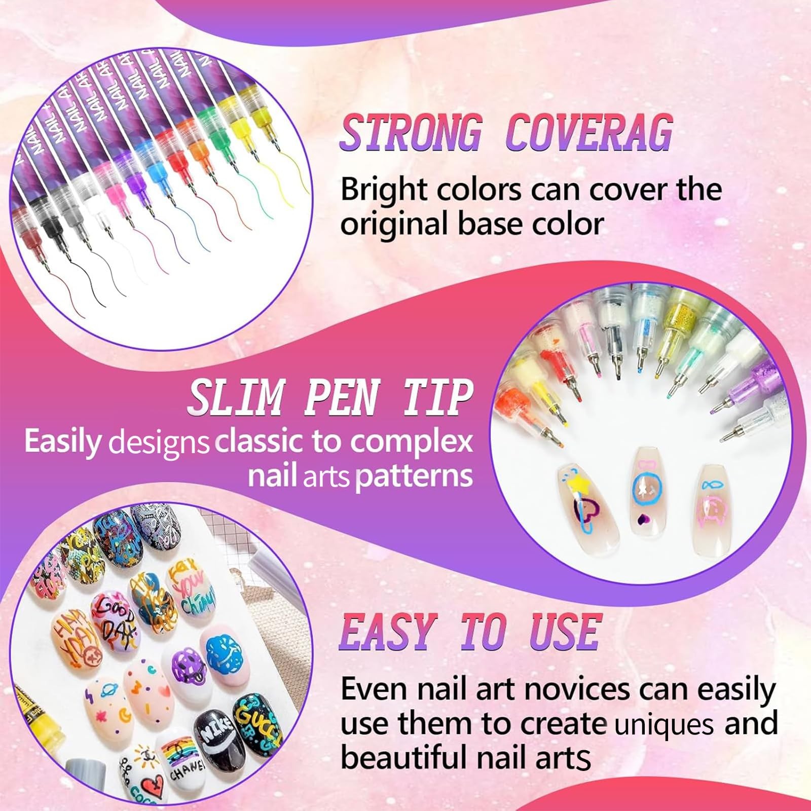 NEW 12 Colors Nail Arts Markers Pens Set, Nail Markers for Nail Arts, Suitabl…