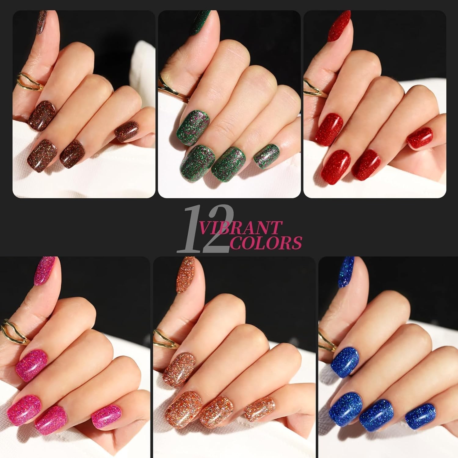 Glitter Short Square False Nails 288 Pieces with Nail Glue and File for Styling