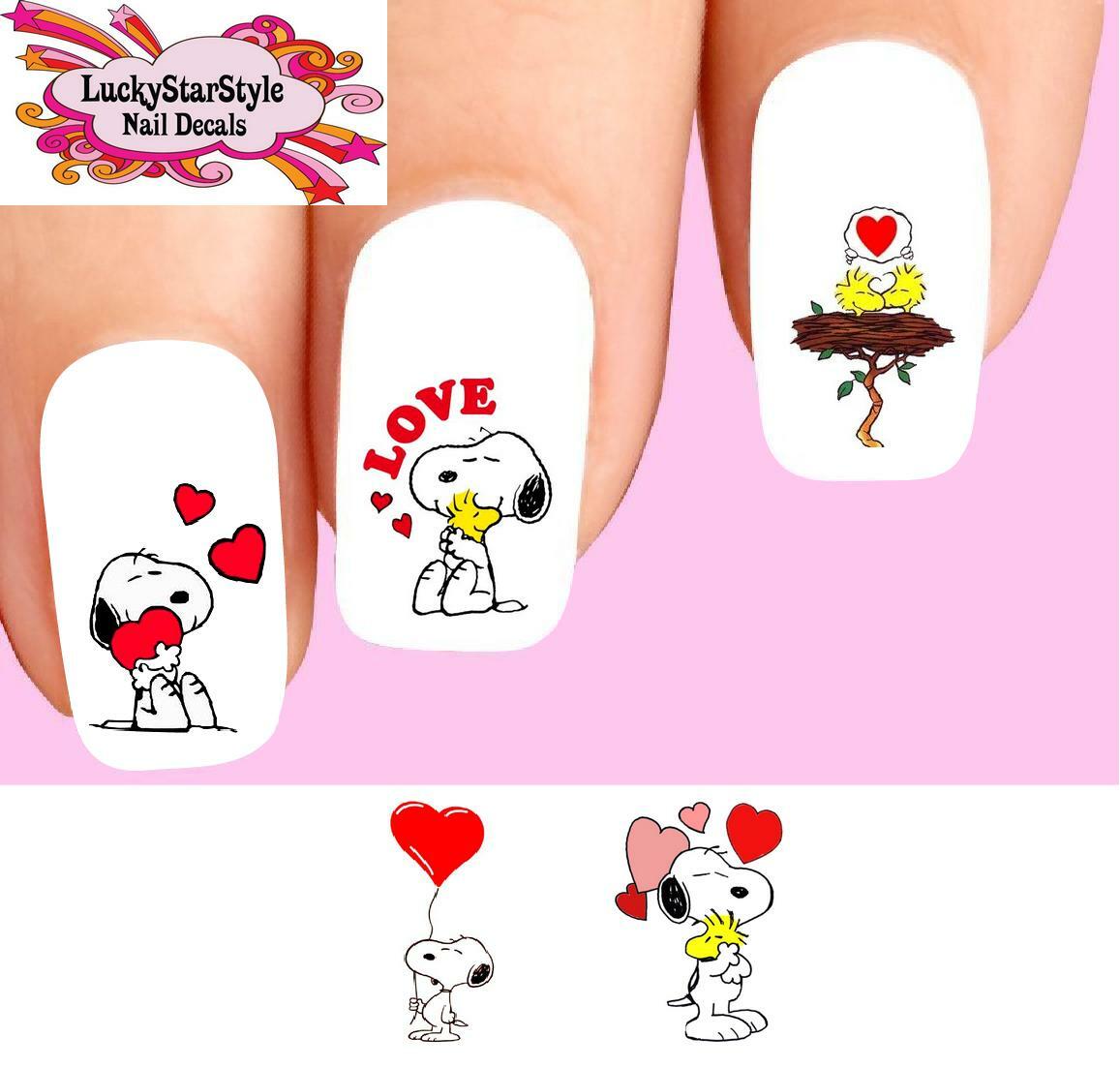 Waterslide Nail Decals Set of 20 – Snoopy Woodstock Love Hearts Assorted
