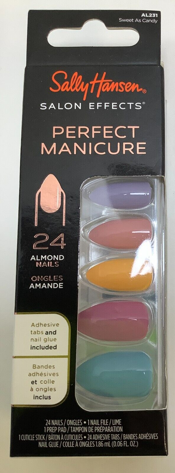 Sally Hansen Salon Effects Perfect Manicure, Almond Nail, Sweet as Candy, 4 Pack