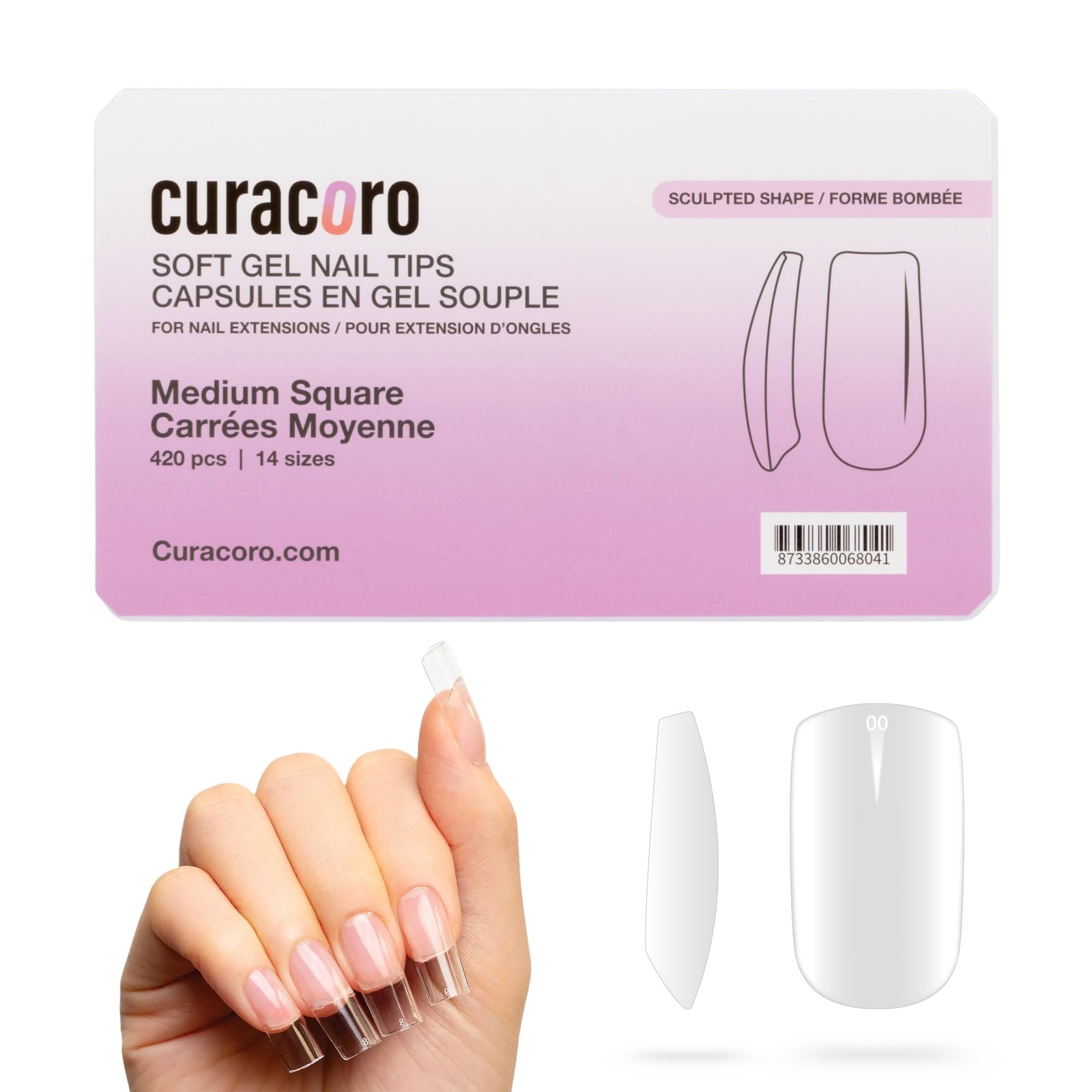 Sculpted Medium Square Nail Tips 420Pcs, Soft Gel 14 Sizes