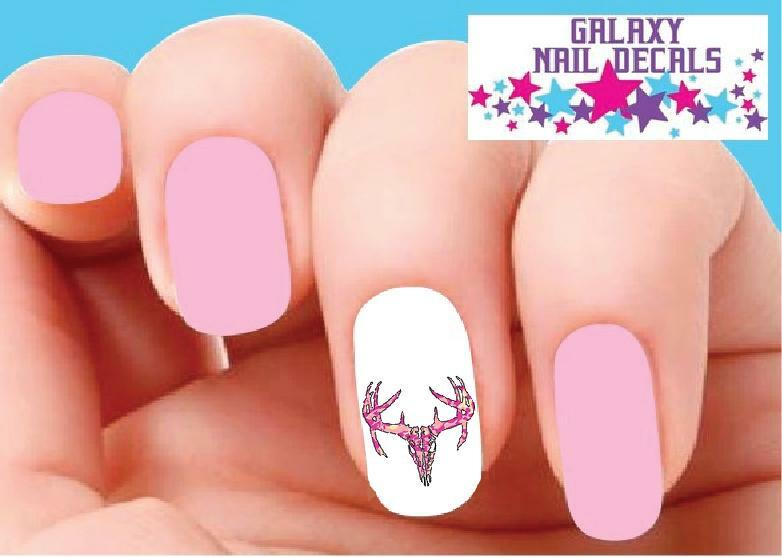 Waterslide Nail Decals – Set of 20 Pink Camo Camouflage Deer Skull