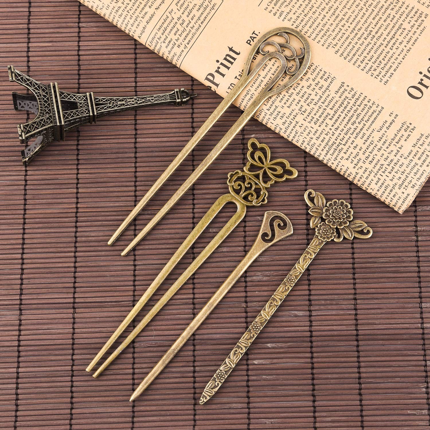 TUPARKA 18 PCS Hair Sticks Vintage Pins 18 Count (Pack of 1), bronze