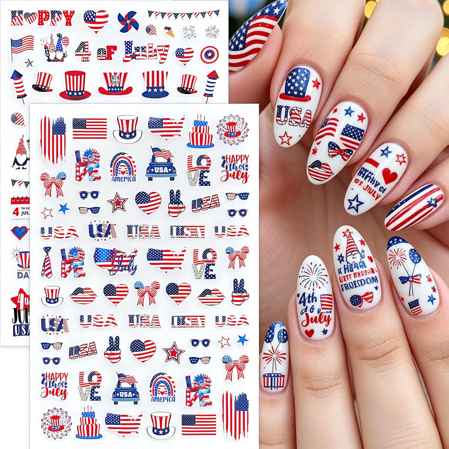 6 Sheets Happy 4Th of July Nail Stickers Independence Day American Flag Nail