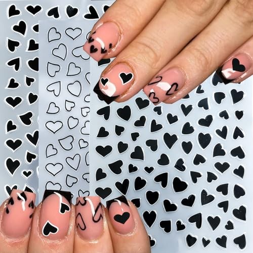 12 Pcs Valentines Day Nail Stickers, Red Pink White Black Gold Heart Stickers