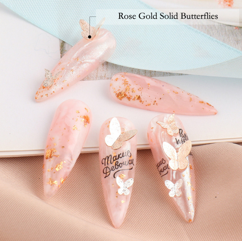 3D Glitter Metal Decals Gold Silver Alloy Butterfly Flakes Nail Art Decoration